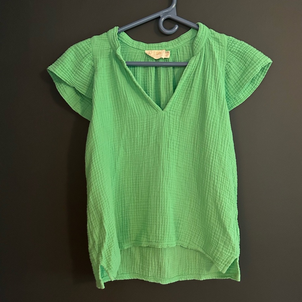 Nation LTD Green Flutter Sleeve Gauze Blouse